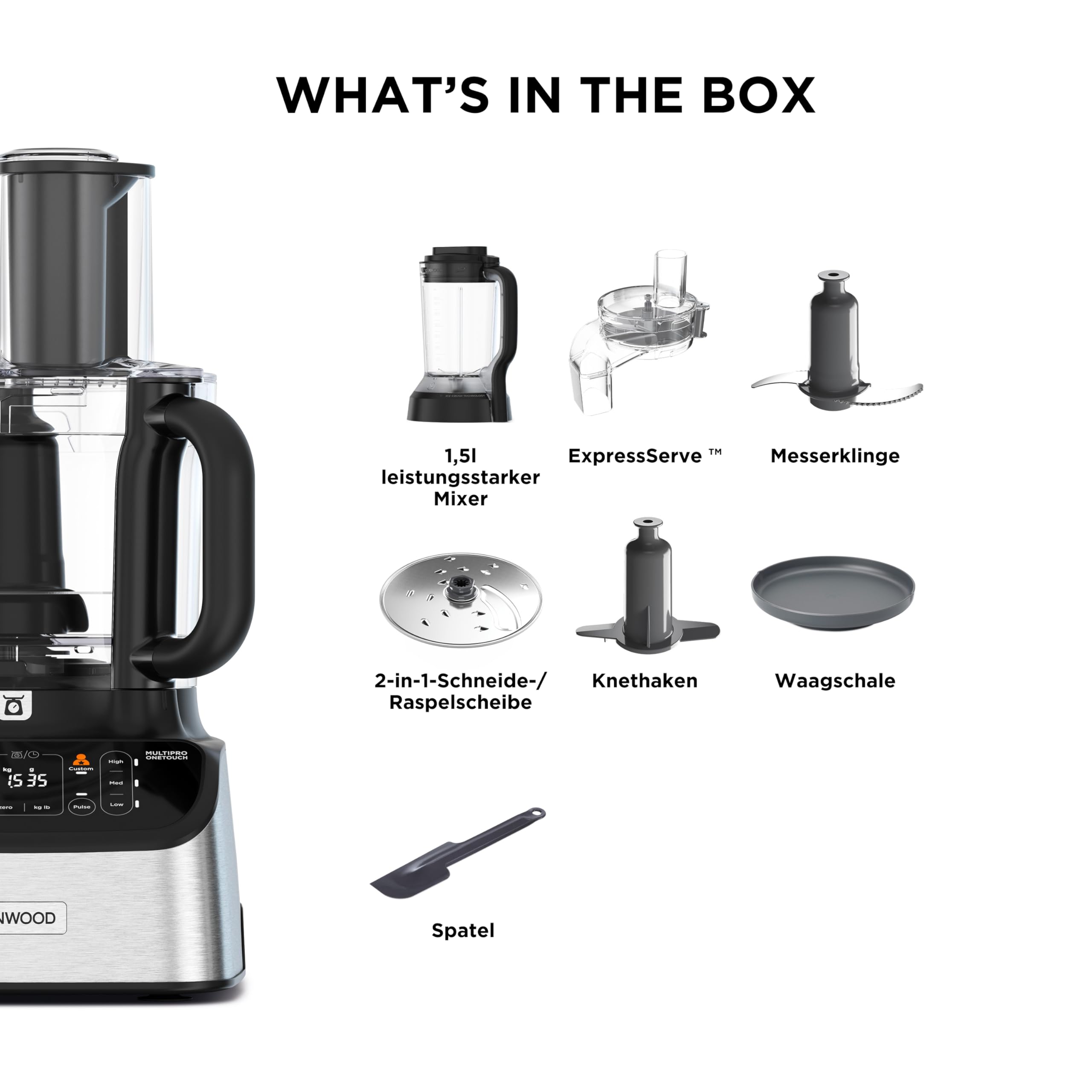 Kenwood MultiPro OneTouch FDM73.480SS Kompakt-Küchenmaschine & Standmixer, 6 Zubehörteile, 6 Automatikprogramme, Variable Geschwindigkeit & Pulse-Funktion, Integrierte Waage, 1000W, Silber 6