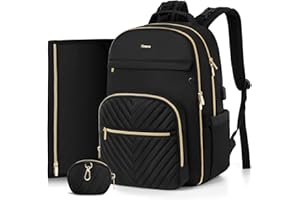 MOMUVO Diaper Bag Backpack, Quilted Baby Bag with Changing Pad & Stroller Straps & Pacifier Case, Large Travel Diaper Bags for Mom Dad, Black