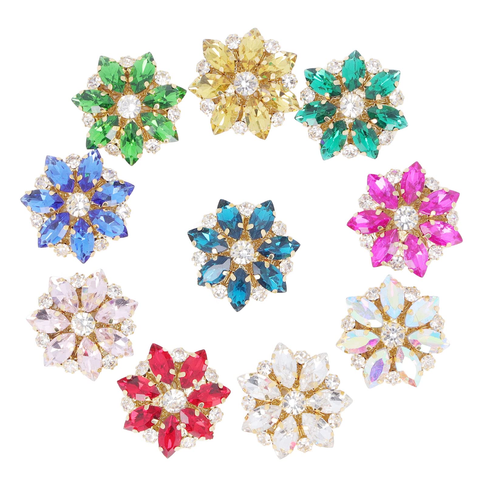 Jenngaoo 28mm Flower Rhinestone Buttons Sew On Crystal Embellishments for Clothing Dresses Home Decor, Alloy Metal 10pcs DIY Accessories Fabric Decoration Garments Textile Craft Supplies Sewing