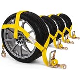 US Cargo Control Adjustable Tow Dolly Basket Straps, 2" Top Strap, Twisted Snap Hooks and Ratchets (4-Pack), Tire Bonnet Tiedowns for Car Hauling, Fits 21-32 Inch Tires, 3,333 LBS Working Load Limit