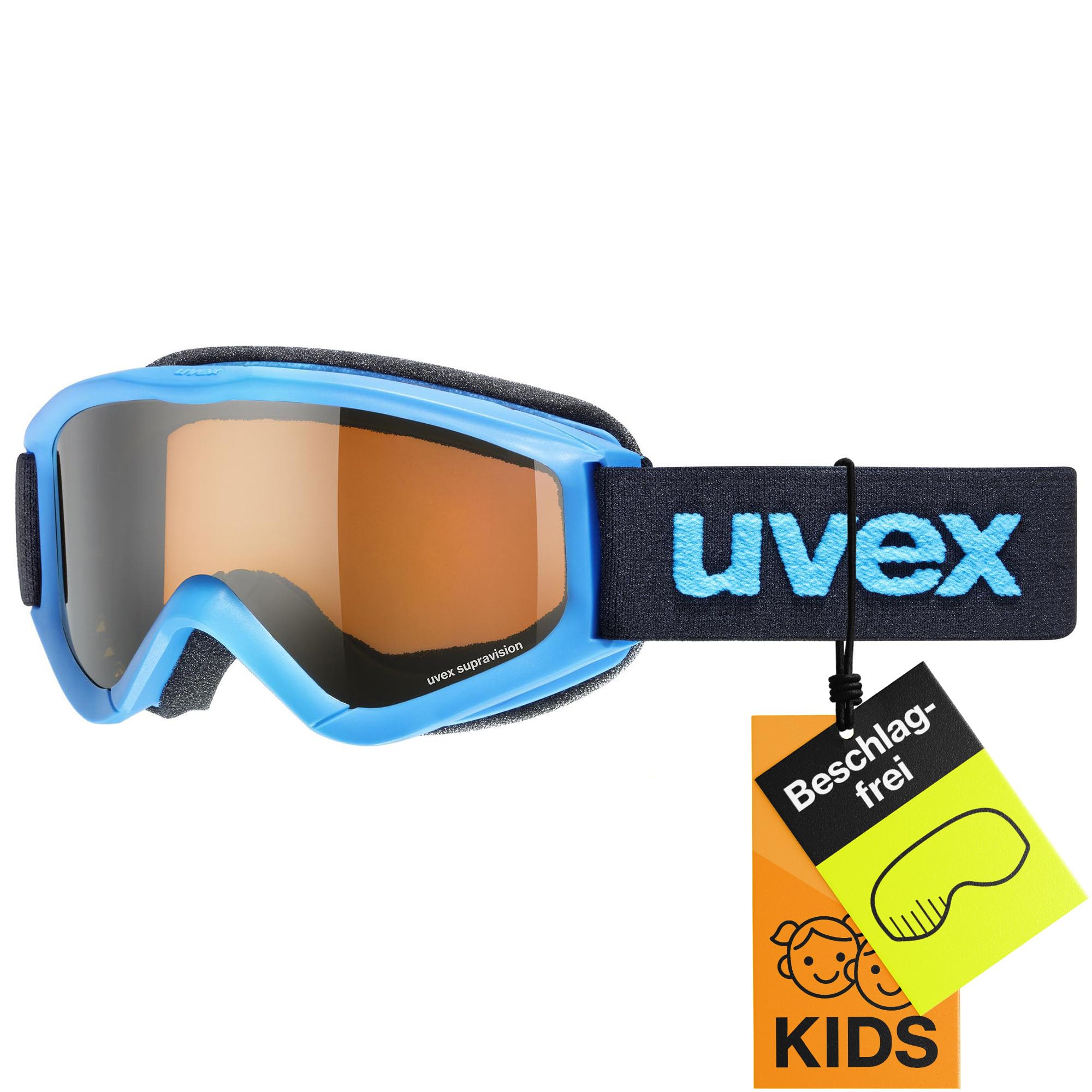 uvex Speedy Pro - Ski Goggle for Kids - Contrast Enhancing - Extended Field of Vision & Anti-Fog Coating - Blue/Lasergold - One Size