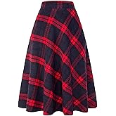 Women's Long Plaid Wool Skirt Fall Winter High Waist A-line Pleated Wool Tartan Skirts