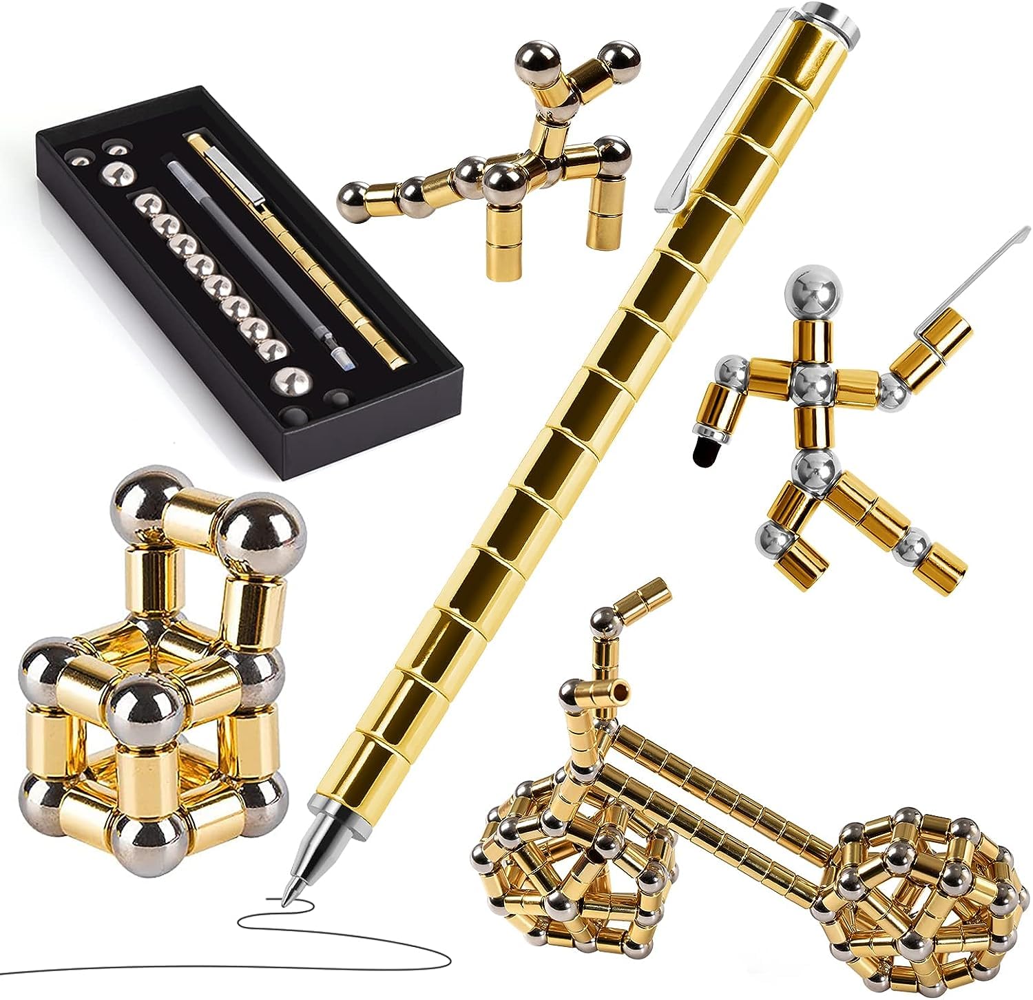 Waksox Fidget Pen - Christmas Stocking Fillers, Birthday Secret Santa Gift for Teenager Boys Girls 8 9 10 11 12 13 14 Years Old - Magnetic Fidget Toy Hand Spinners Gift (Gold)