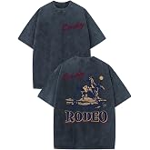 Bobeutou Western Shirts for Men Vintage Rodeo Cowboy Shirt Oversized Graphic Tees Country Concert Acid Wash T-Shirts Tops