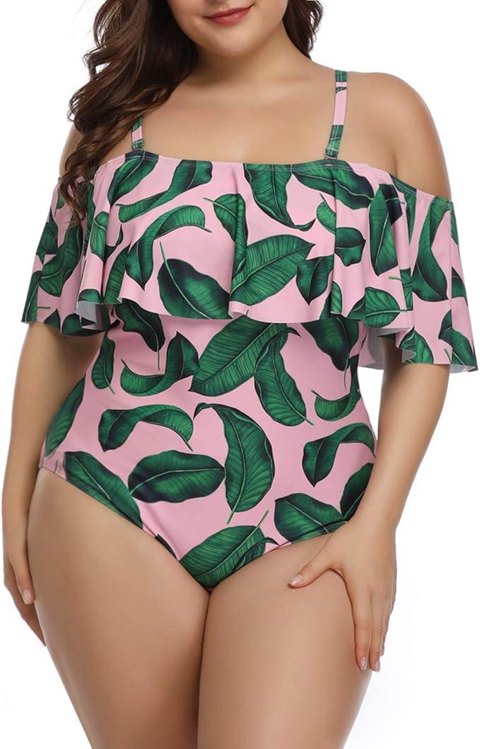 Wavely Women Plus Size Swimwear One Piece Ruffled Pink