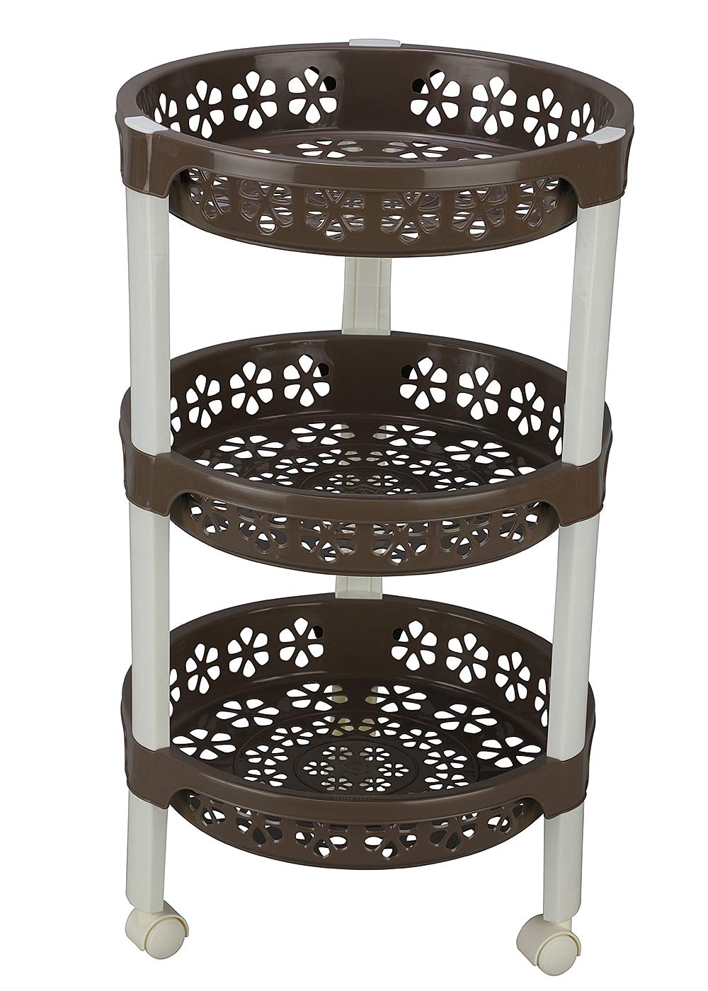 Kolorr Plastic Florina 3 Rack Round Trolley Kitchen Storage Cart with