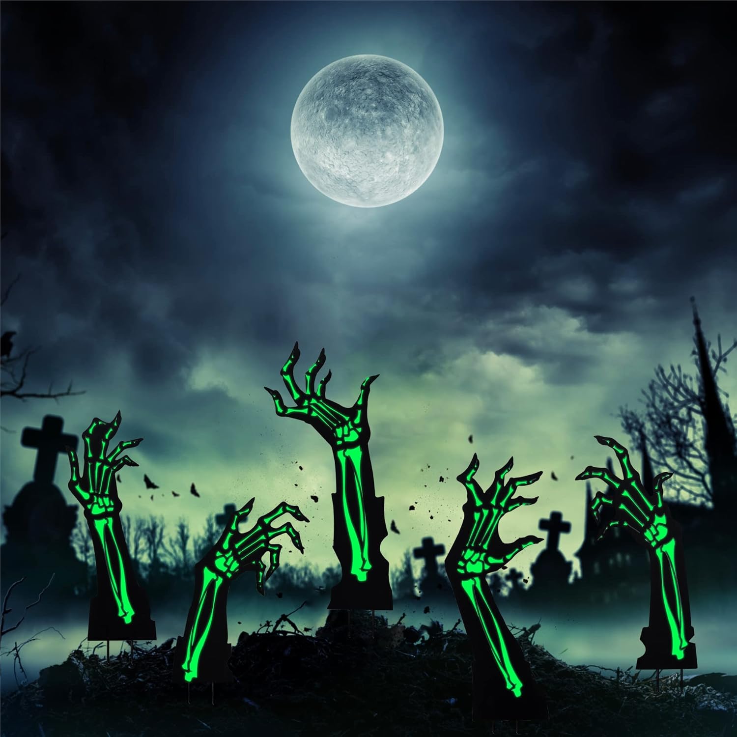 Yard Signs - Halloween Decorations Outdoor, Fluorescent Black Hands Halloween Yard Sign, 5PCS Scary Plastic Halloween Decor Outdoor, Halloween Yard Decor with Green Fluorescent Layer, Glow in the Dark