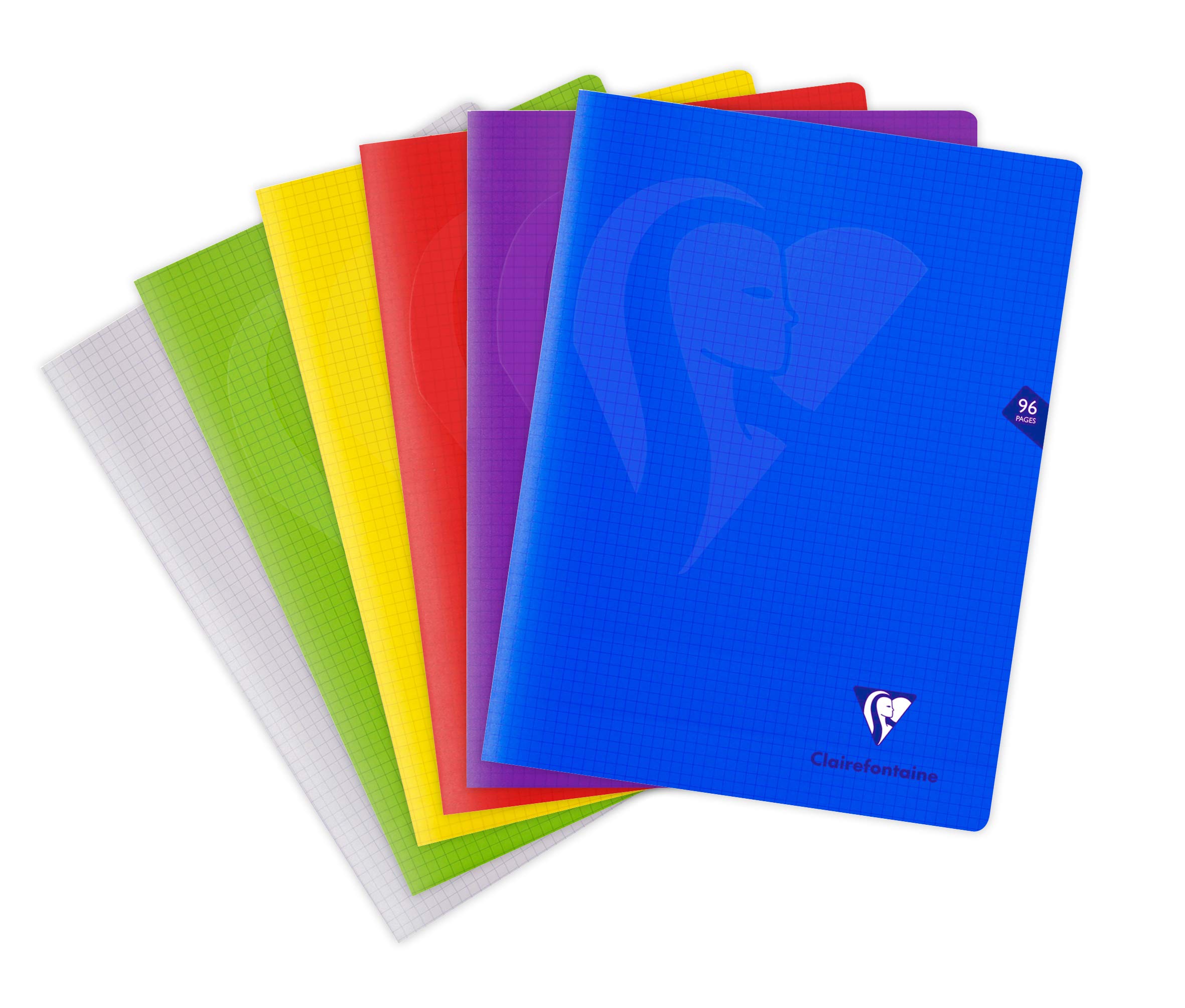 Clairefontaine 303362C Set of 10 Mimesys Stapled Notebooks - 24x32 cm - 96 Small Squares Pages - White Paper 90 g - Transparent Polypro Cover - Random Colours