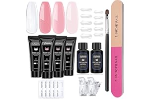 Lofuanna Poly Gel Nail Kit-4 Colors Pink Set Poly Nail Gel Nail Starter kit,15ML Poly Extension Gel With 80ml Slip Solution All-in-one Nail Strengthen Gel Nail Gel Kit DIY for Beginners