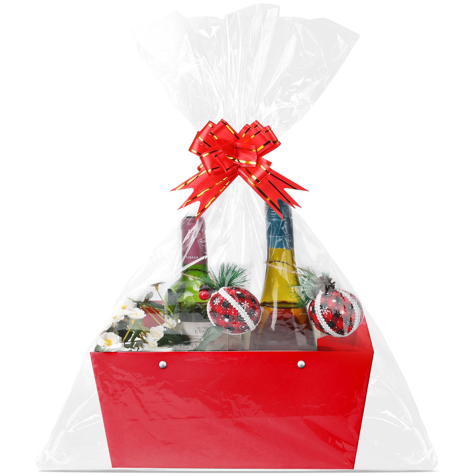 Photo 1 of ***MISSING PIECES *** Tuanse 30 Pcs Basket for Gift Empty DIY Bulk Gift Basket Kit with Handle Kraft Cardboard Tray with 30 Bag 30 Bow Market Tray for Wedding Party(Red,12.6 x 9.8 x 5.9 in)