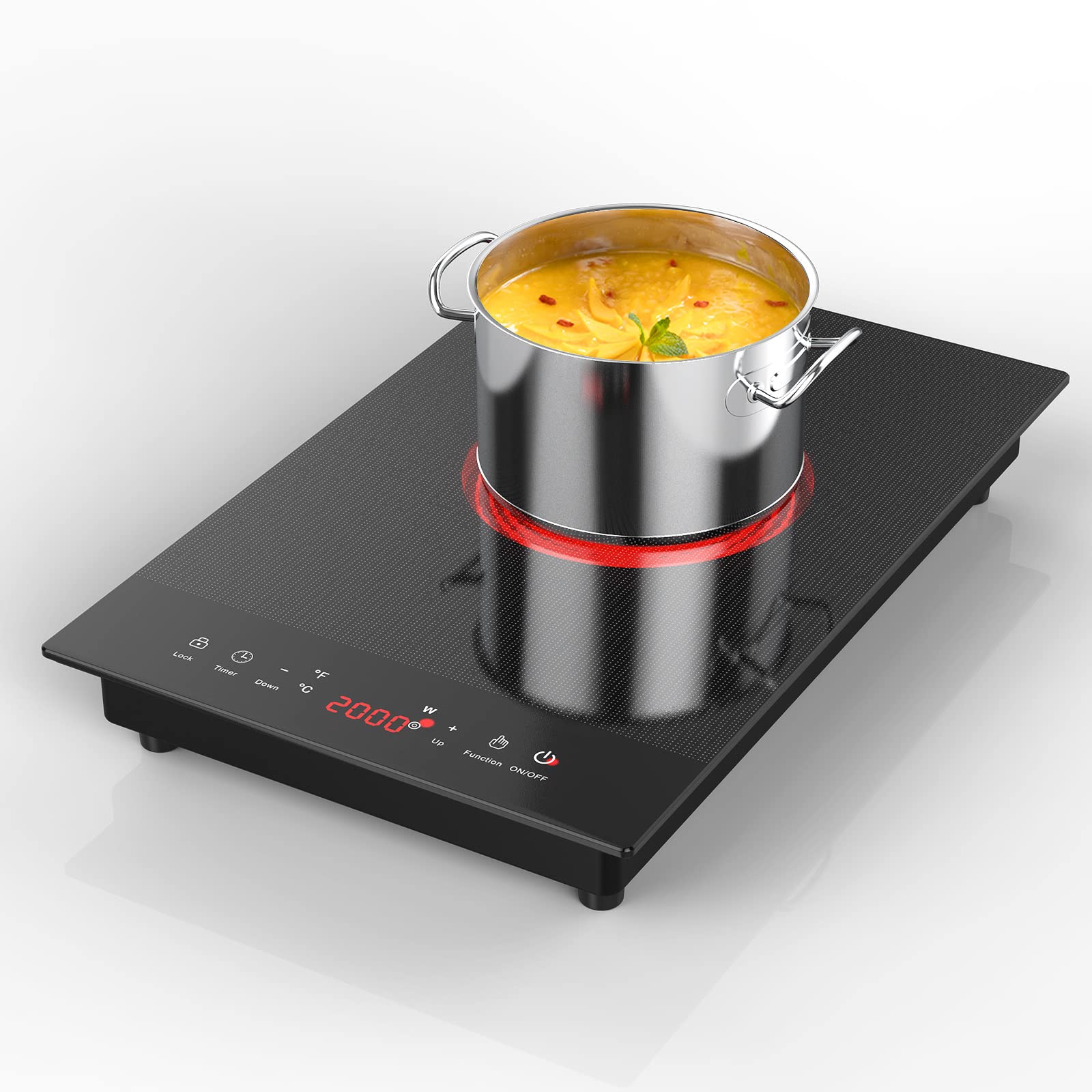 Portable Electric Hot Plate, 2 Burner Cooktop 110V/120V Plug-in, Infrared Stove Top for Cooking, LED Touch Control, Timer & Safety Lock for RV, Dorm, Apartment (Electric Cooktop 12 Inch)