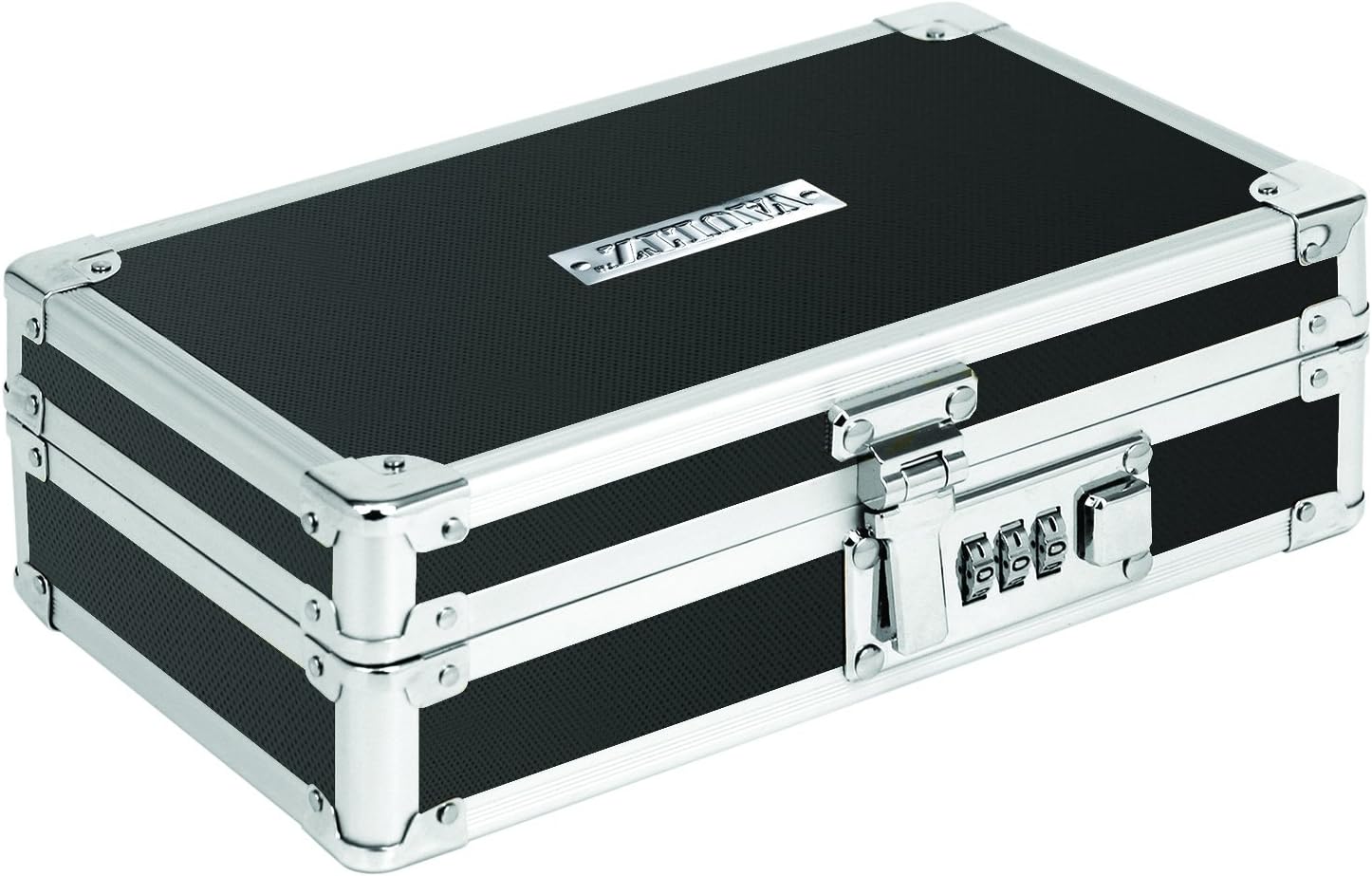 Vaultz Locking Mini Cash Box with Tray, 8.5 x 2.75 x 5.5 Inches, Black