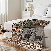 Rustic Cabin Retro Throw Blanket Flannel Fleece 50 x 60 Inch,Vintage Bear Deer Wild Animal Cozy Warm Bed Couch Blanket, Farmhouse Home Decor Ultra Soft Fuzzy Blanket for Sofa Camping Bedroom