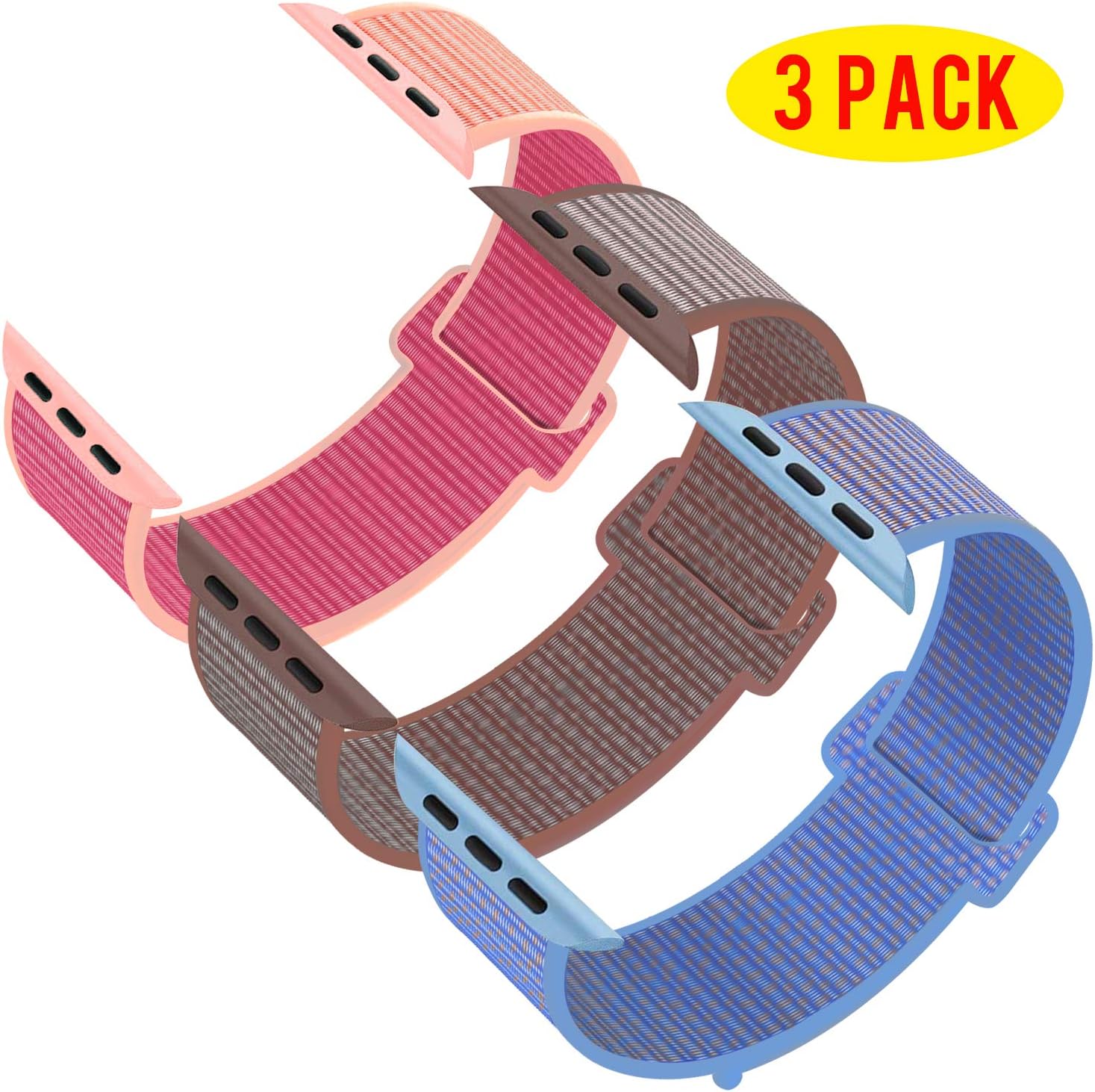 INTENY Pack 3 Compatible with Apple Watch Band 38mm 40mm 42mm 44mm, Sport Band Soft Breathable Nylon Replacement for iWatch Series 5/4/3/2/1