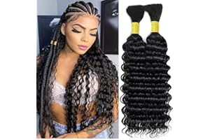CAIJUXING 20inch Human Braiding Hair 2 Bundle 100g Deep Wave Bulk Human Hair for Braiding No Weft Curly Braiding Hair Bulk Curly Human Hair for Boho Braids 100% Remy Human Hair Extensions Natural Color