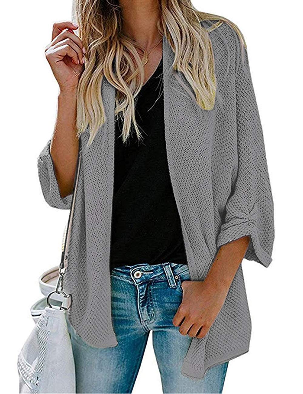 PARIS HILL Womens Long Sleeve Cardigans Oversized Open Front Basic Casual Knit Sweaters Coat Grey Large