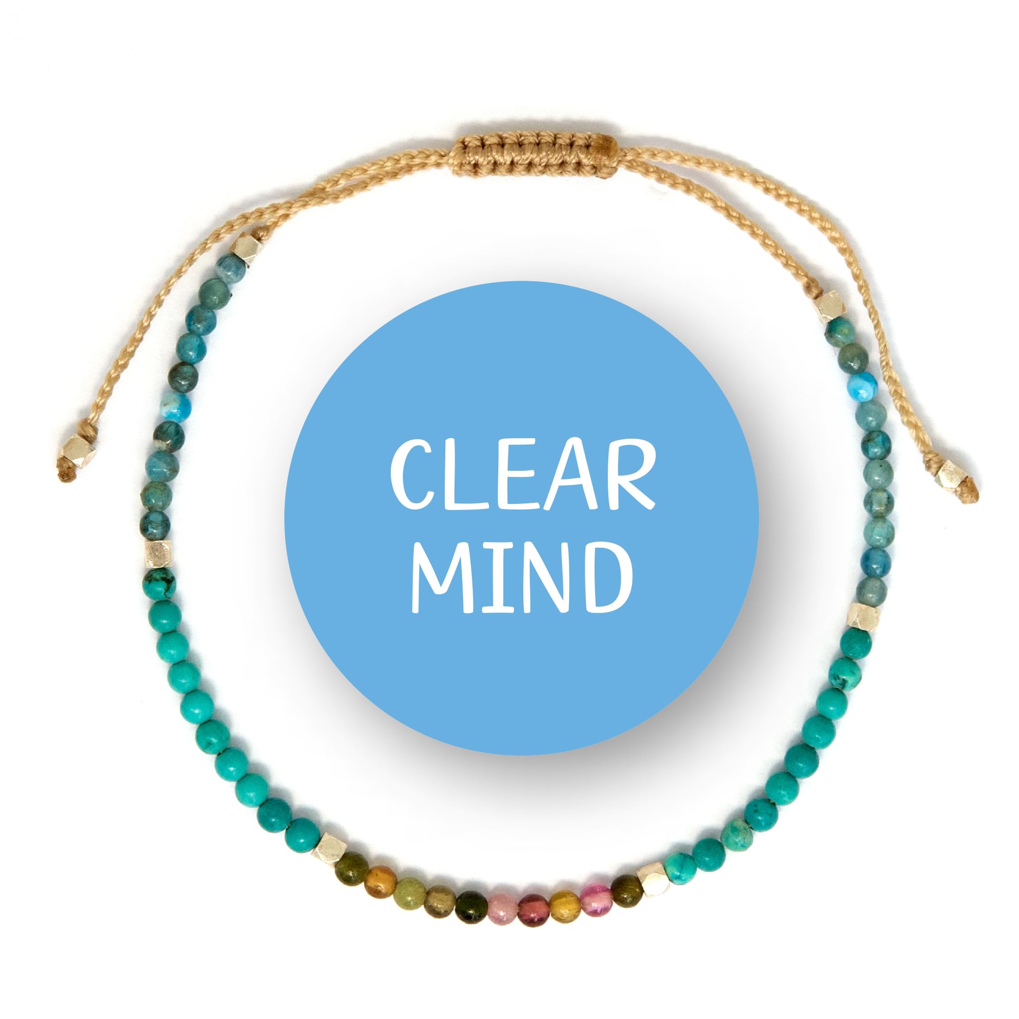 BALIPURA - Clear Mind Aura Bracelet Gift for Women (2mm Small Beads) - Beaded Crystals Apatite, Color Tourmaline and Turquoise, 925 Solid Silver Spacer - Precious Gemstones Healing Crystal