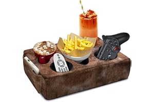 NISDOING Couch Cup Holder Pillow, 5 Hole Couch Drink Holder! Keep Drinks Hand Side and Keep Temp, Prevent Spills and Use Anywhere. Cup Holder for Couch, Bed, Camping, RV, Car, Beach. Brown