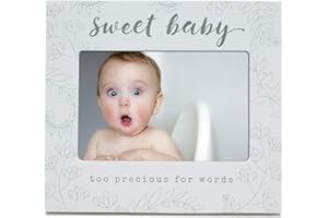 MIMOSA MOMENTS 4x6 Sweet Baby Photo Frame, Too Precious For Words Script & Sage Floral Design, MDF Construction with Real Gla