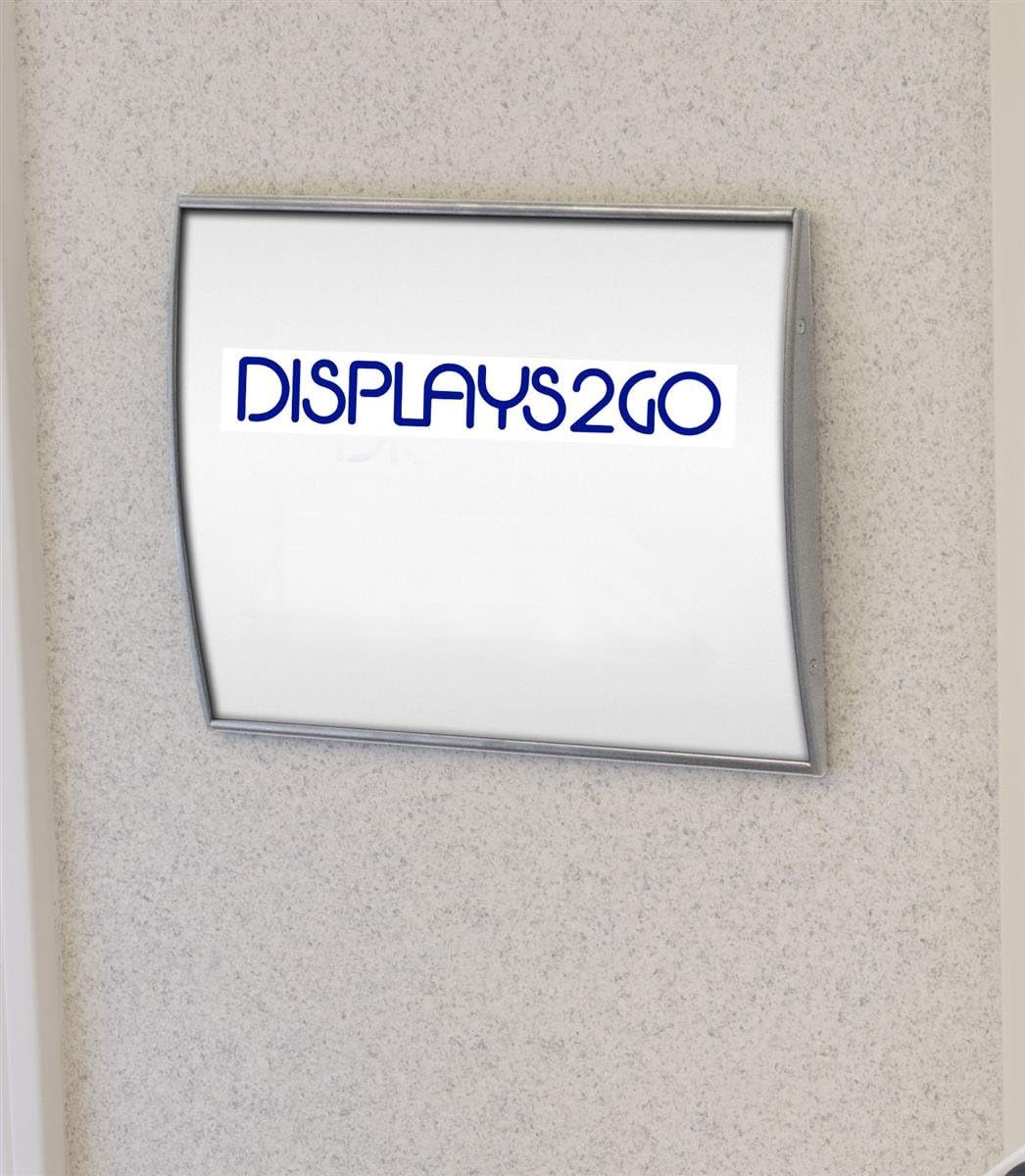 Address Signs - Set of 2, Door Sign with Non-Glare Lens for Displaying 8-1/2 x 11-Inch Graphics, Curved Name Plate Holder Mounts Vertically or Horizontally to a Wall, Silver, Aluminum