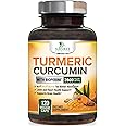 Turmeric Curcumin Supplement with BioPerine 95% Curcuminoids 2600mg with Black Pepper for Best Absorption, Bottled in USA, Best Natural Vegan Joint Support, Nature's Non-GMO Tumeric - 120 Capsules