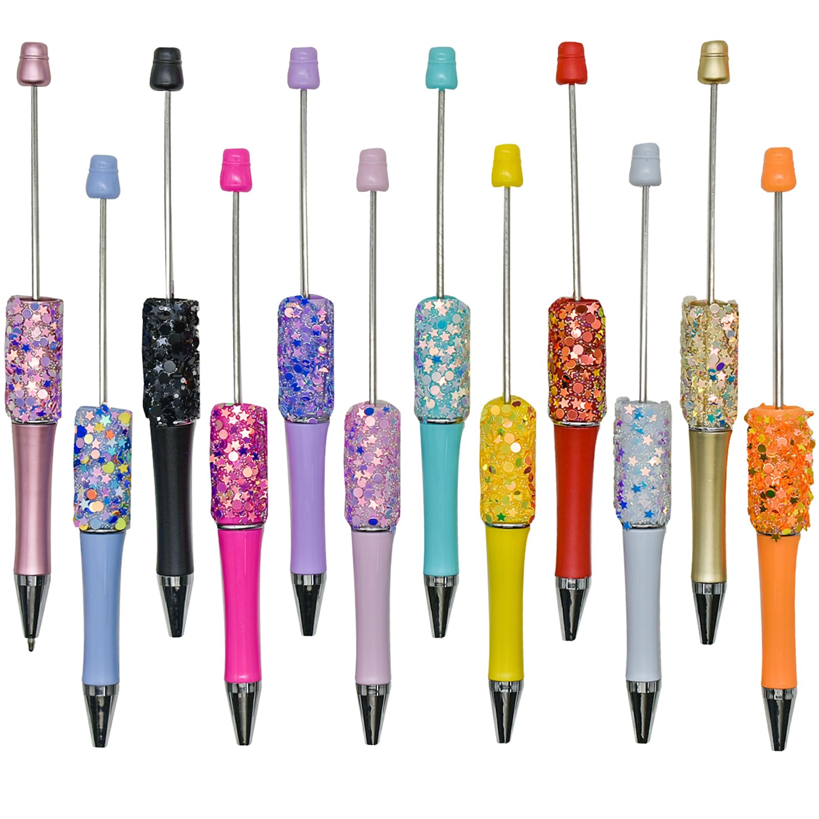 Photo 1 of Maydahui 12 PCS Glitter Beadable Ballpoint Pens Retractable Sequin Bead Pen Plastic DIY Fancy Pens Cool Shaft Beaded Pen Sun Moon Star Style Black Ink for DIY Making School Party Office