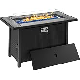 Meilocar 45in Fire Table, Propane Fire Pit with Glass Wind Guard and Rain Cover, Outdoor Firepit Table 50000 BTU 3-in-1 Fire Table for Patio/Yard/Balcony, Gray Tabletop