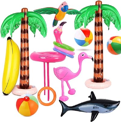Evance Hawaiian Inflatable Pool Toys 14 Pack Beach Decor Toss Ring Game