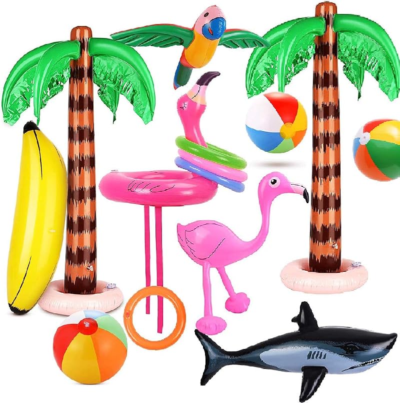 Evance Hawaiian Inflatable Pool Toys 14 Pack Beach Decor Toss Ring Game