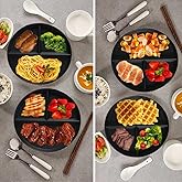 LRUUIDDE (5 Pack) Portion Control Plate for Balanced Eating, 9" Unbreakable Divided Plates,3 Compartment Round Plates, Reusable Plastic Plates, BPA Free for Kids Adults Bariatric Diet (Black)
