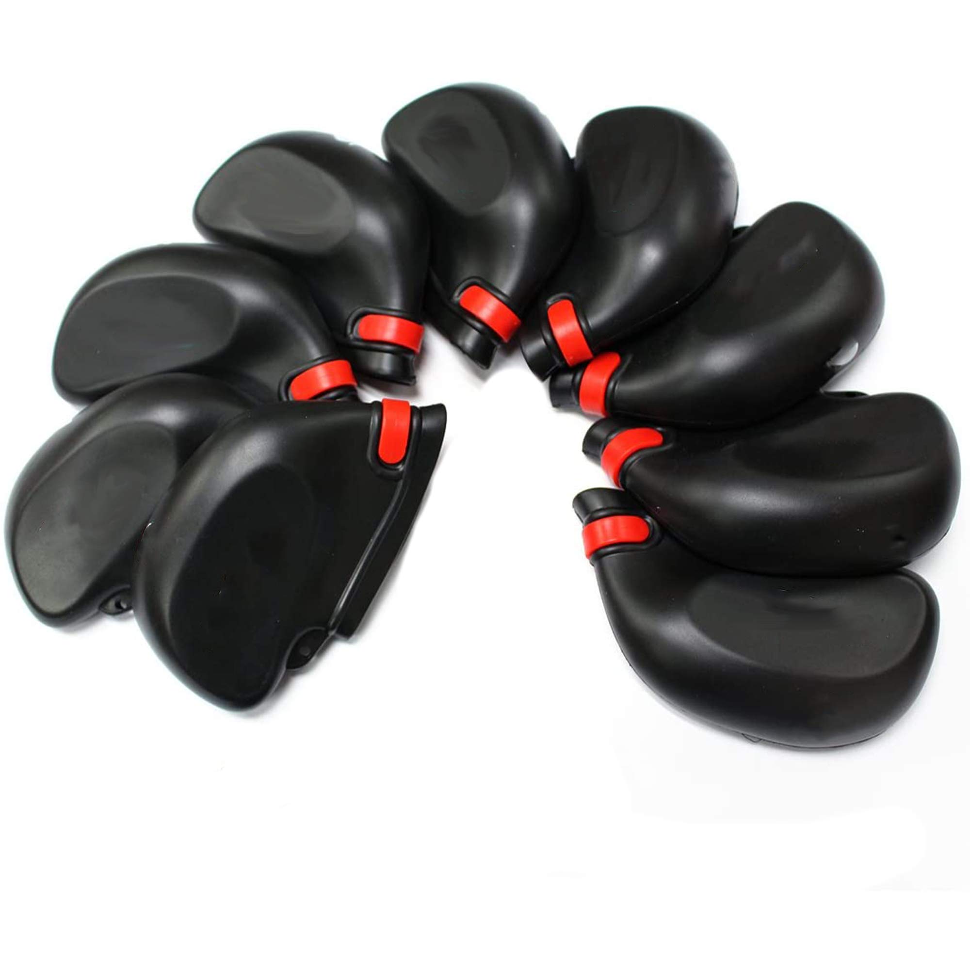 POSMA CC030 Plastic Iron Club Head Cover - Set of 9 + Black Cinch Sack Carry Bag
