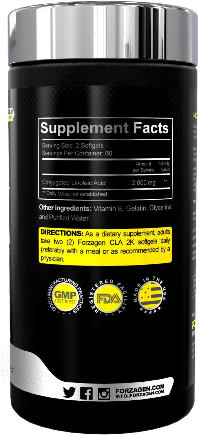 Forzagen Maximum Strength CLA 2K - Conjugated Linoleic Acid | 2000 MG | Gluten Free Natural Muscle Builder for Men and Women (120 softgel caps).: Health & Personal Care