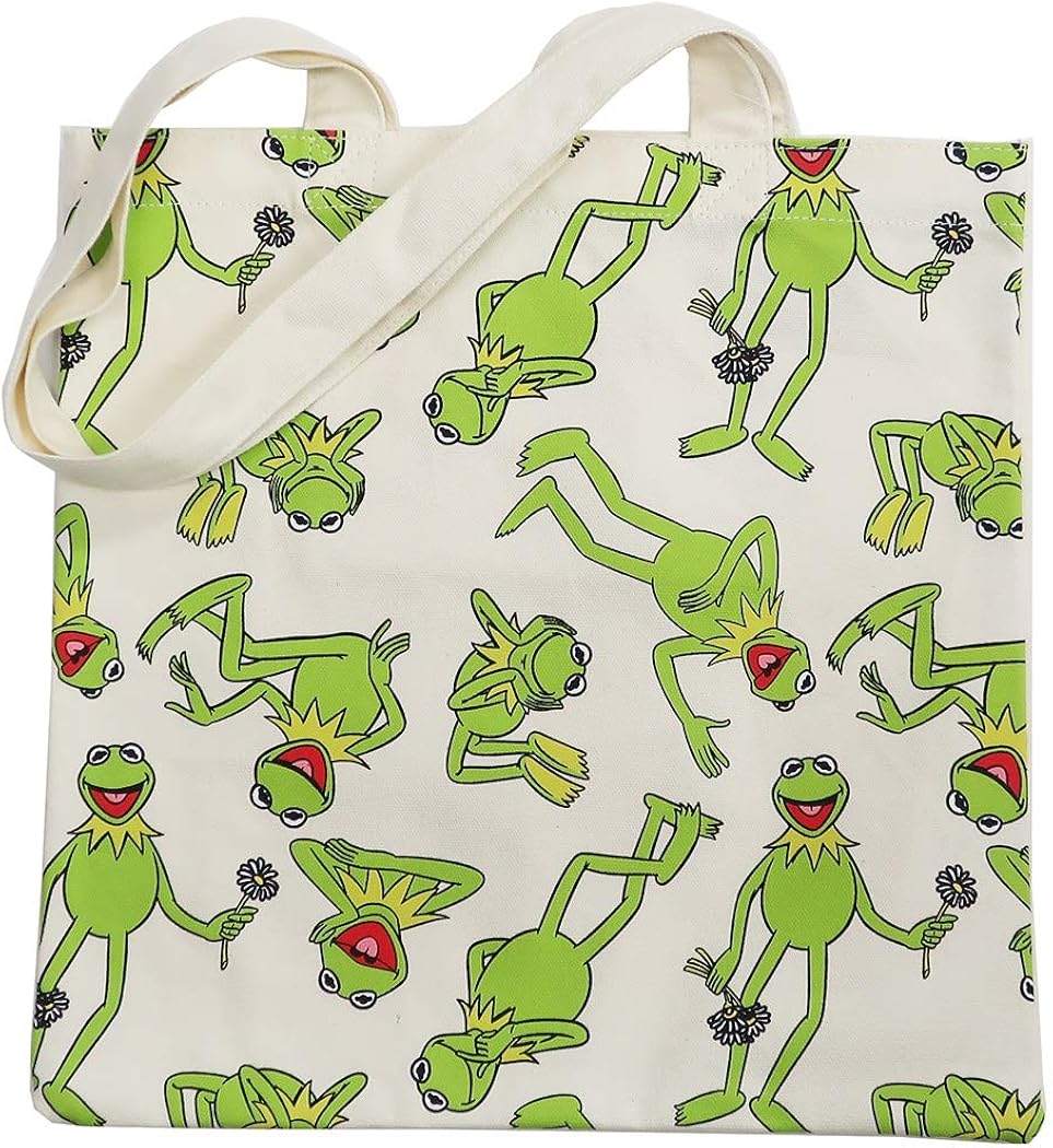 Amazon Co Jp トートバッグ カーミット ちらし セサミストリート カエル マペット 動物 キャラクター 正方形 キャンバス生地 帆布 内ポケット付き コットンバッグ サブバッグ エコバッグ サブバッグ シューズ バッグ