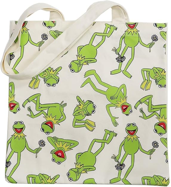 Amazon Co Jp トートバッグ カーミット ちらし セサミストリート カエル マペット 動物 キャラクター 正方形 キャンバス生地 帆布 内ポケット付き コットンバッグ サブバッグ エコバッグ サブバッグ シューズ バッグ