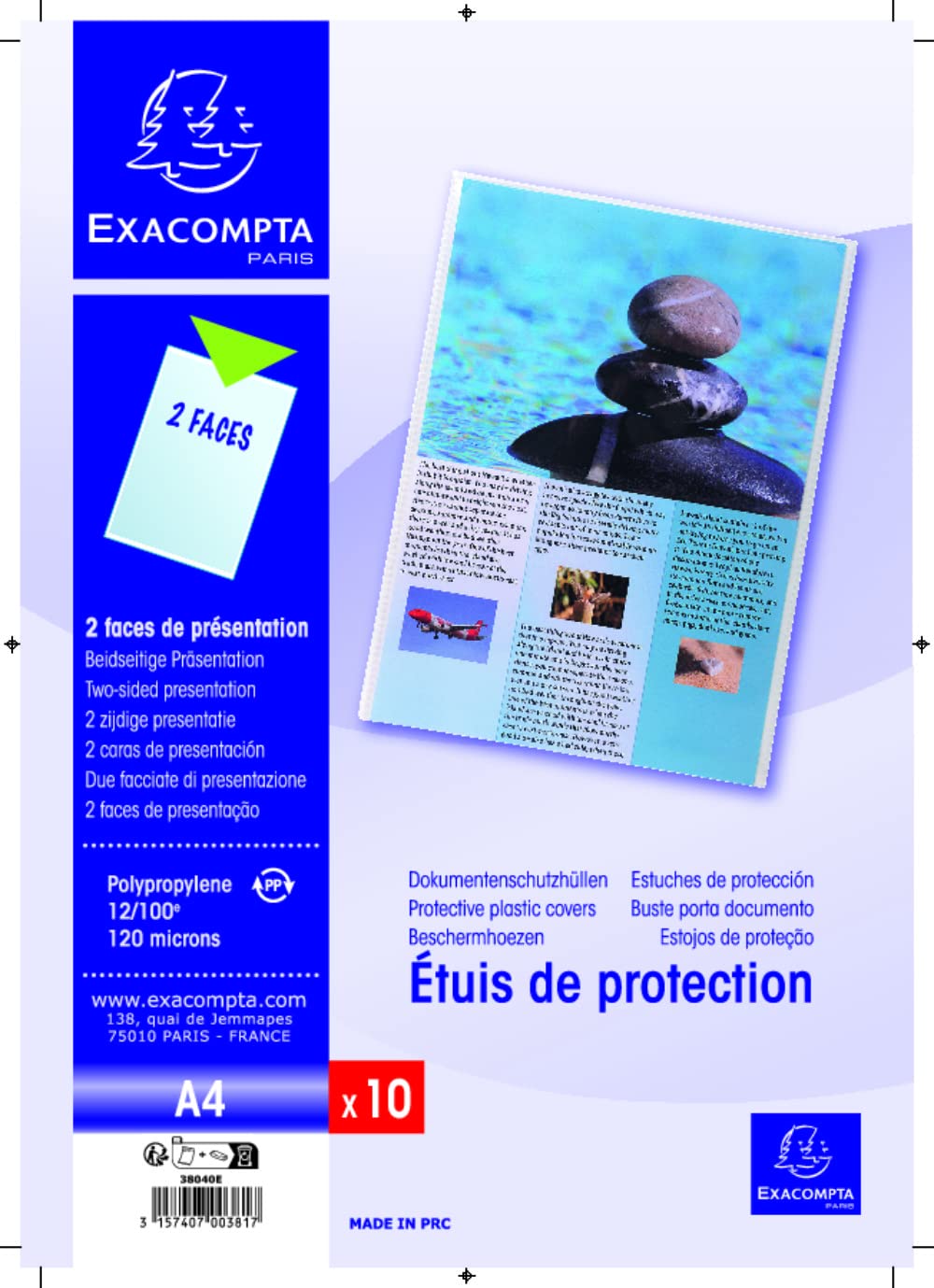 Exacompta - Ref 38040E - Single Protective Sleeve - 220 x 300mm in Size, Suitable for Displaying A4 Documents, 1.2mm Polypropylene Material, 2 Faces - Transparent (Pack of 10)