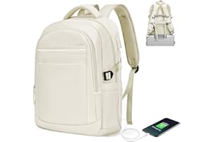 BOXSAM Travel Laptop Backpack Women Men,Airline Approved Carry on Backpack with Laptop Compartment, Casual Daypack College Personal item Bag with USB Port for Business, Beige