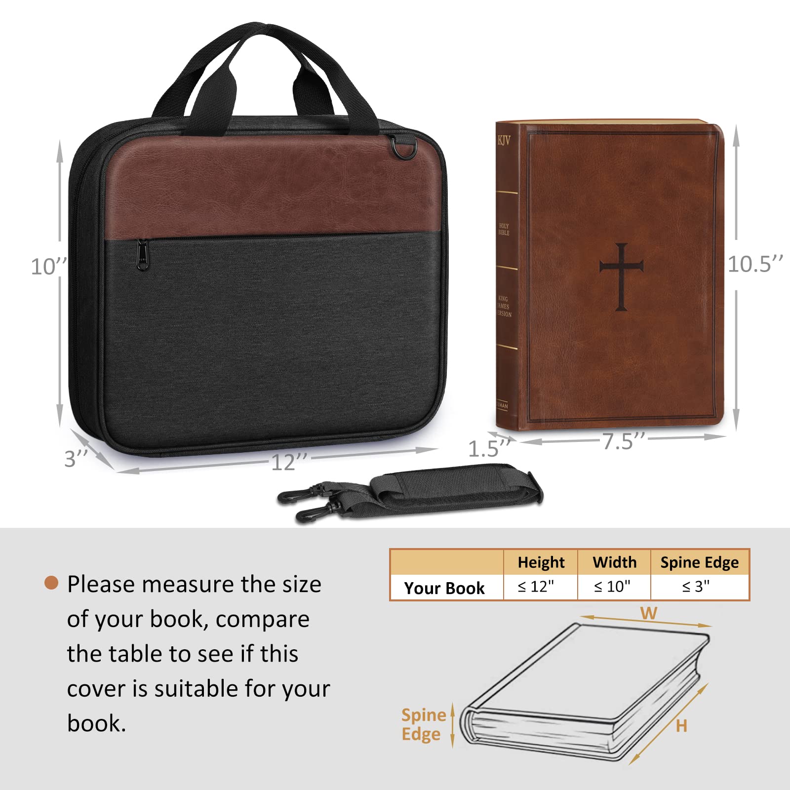FINPAC Large Bible Cover, Carrying Book Case Church Bag Bible Protective with Zippered Pocket and Handle, Gift for Men Women