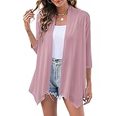 Uvog Women's 3/4 Sleeve Draped Open Front Cardigan Casual Loose Lightweight Cardigans