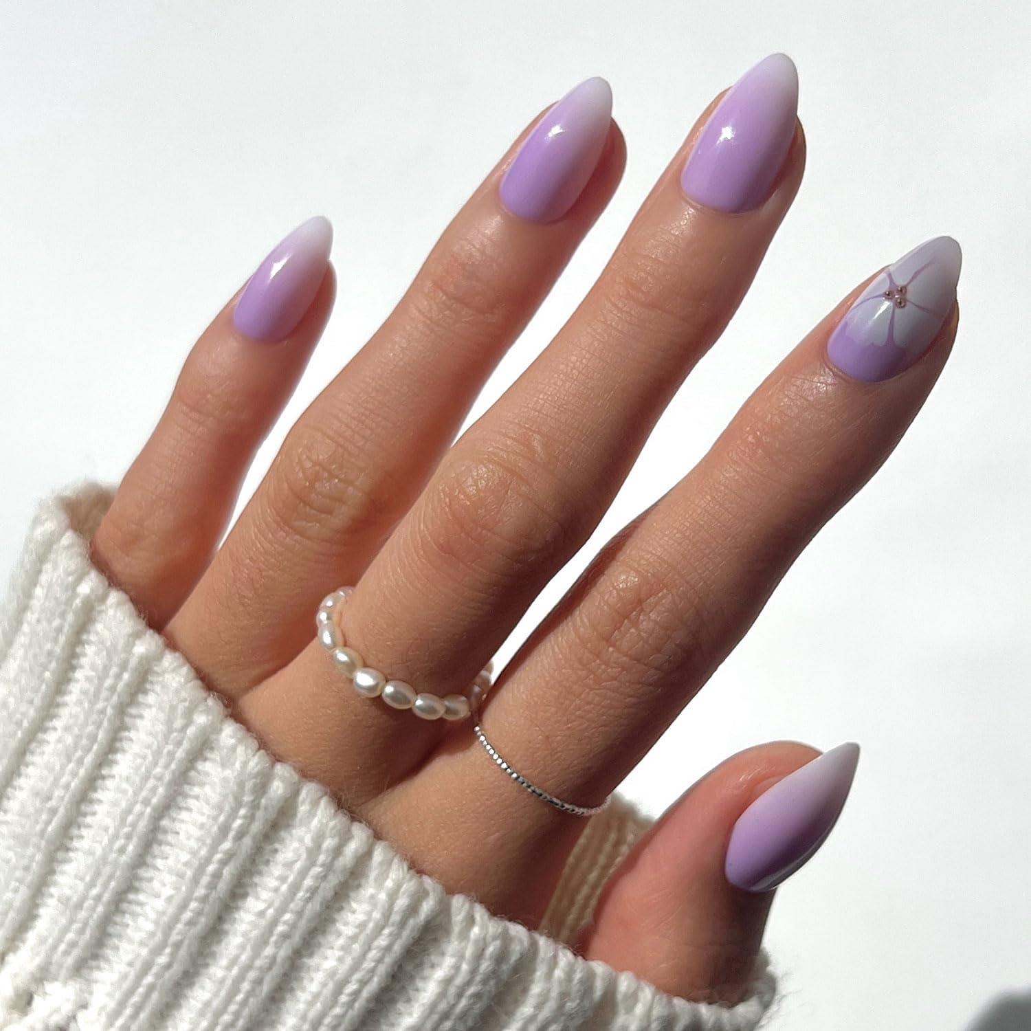 Photo 1 of Glamnetic Press On Nails - Lilac Reef | Short Almond Purple Fake Nails with Flower Accents, Salon Quality Summer Nails | 15 Sizes - 30 Nail Kit with Glue