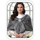 BODIY Bride Fur Shawls and Wraps 1920s Bridal Wedding Faux Fur Scarf Winter Sleeveless Fur Stole for Women and Bridesmaids