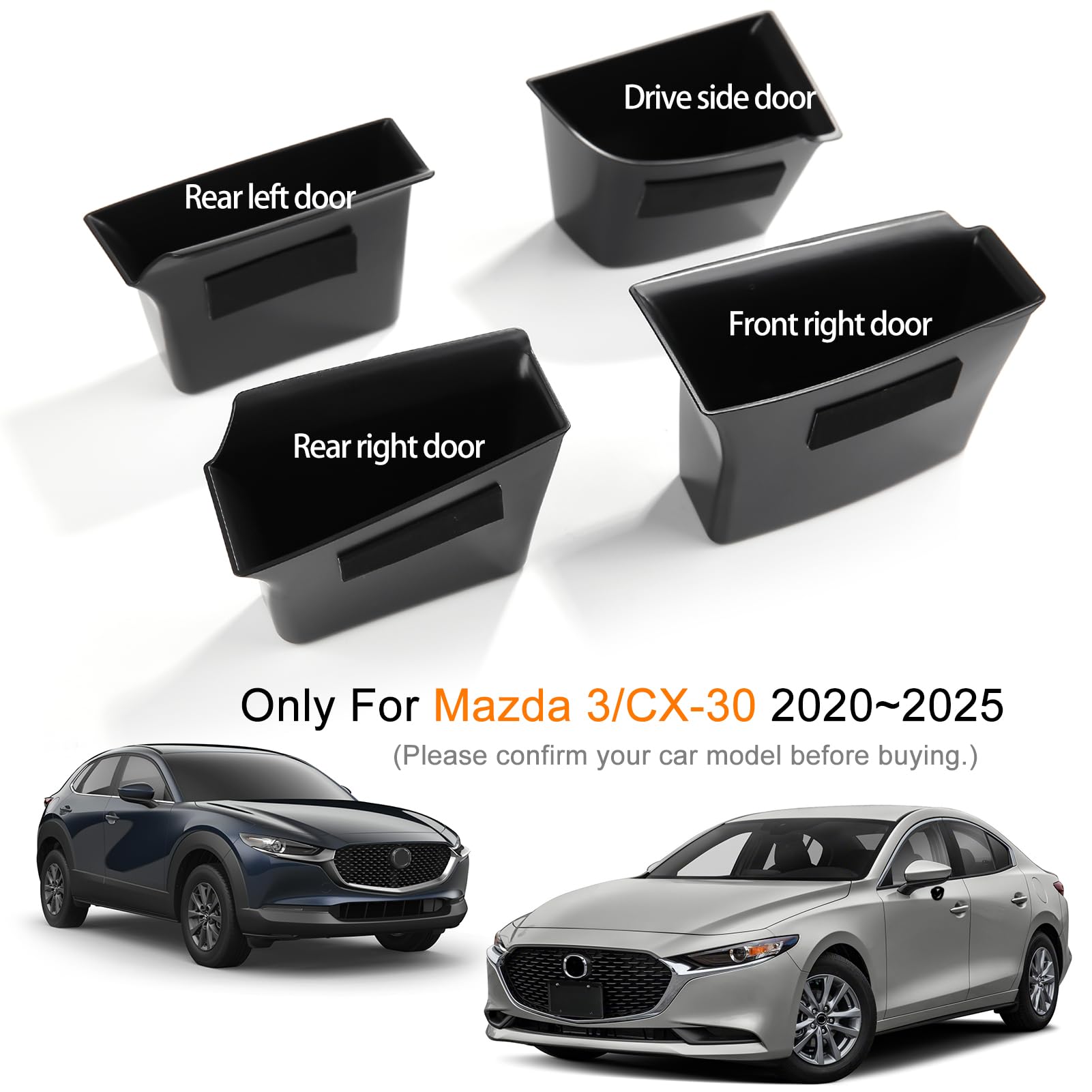 4pcs Compatible with Mazda 3 CX-30 2025 2024 2023 2022 2021 2020 Accessories Car Door Grab Handle Pocket Armrest Box Armrest Cover Storage Organizer Tray