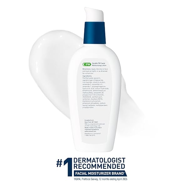 CERAVE PM FACIAL MOISTURIZING LOTION, NIGHT CREAM WITH HYALURONIC ACID AND NIACINAMIDE, ULTRA-LIGHTWEIGHT, OIL-FREE MOISTURIZER FOR FACE, 3 OUNCE