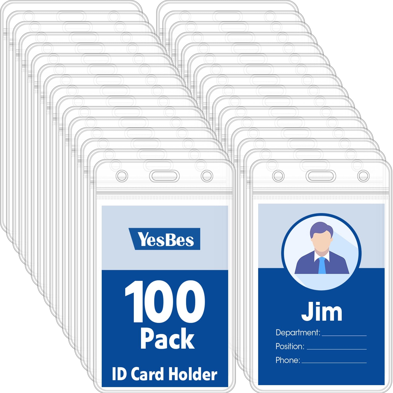 View 1 of 100 Pcs Vertical Badge Holders, Waterproof ID Badge Holder, Clear ID Card Holder with Resealable Zip for Proximity Cards, RFID, Credit Cards