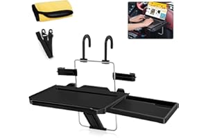 VarCozy Car Steering Wheel Tray, Foldable Hanging Rear Headrest Car Tray with Expandable Tray and Beverage Cup Slot, Portable Car Desk for Laptop Work, Eating, Drinking, and Doodling