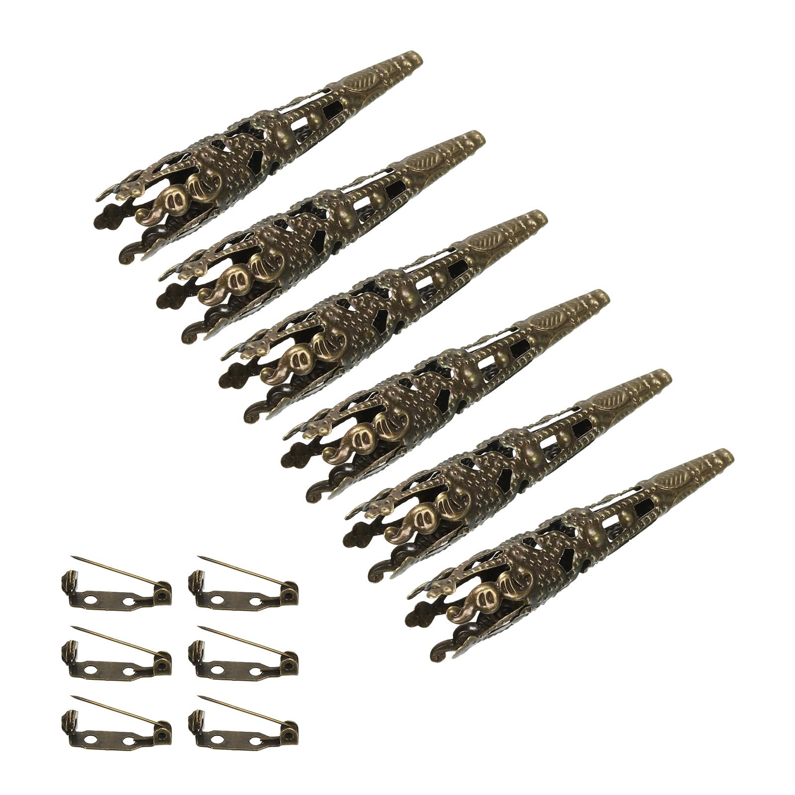 PATIKIL 41mm Corsage Decorative Holder, 6 Pcs Brooch Pin Vase Pocket Boutonnieres Holder with Bar Pins for Wedding Party DIY Crafts, Bronze