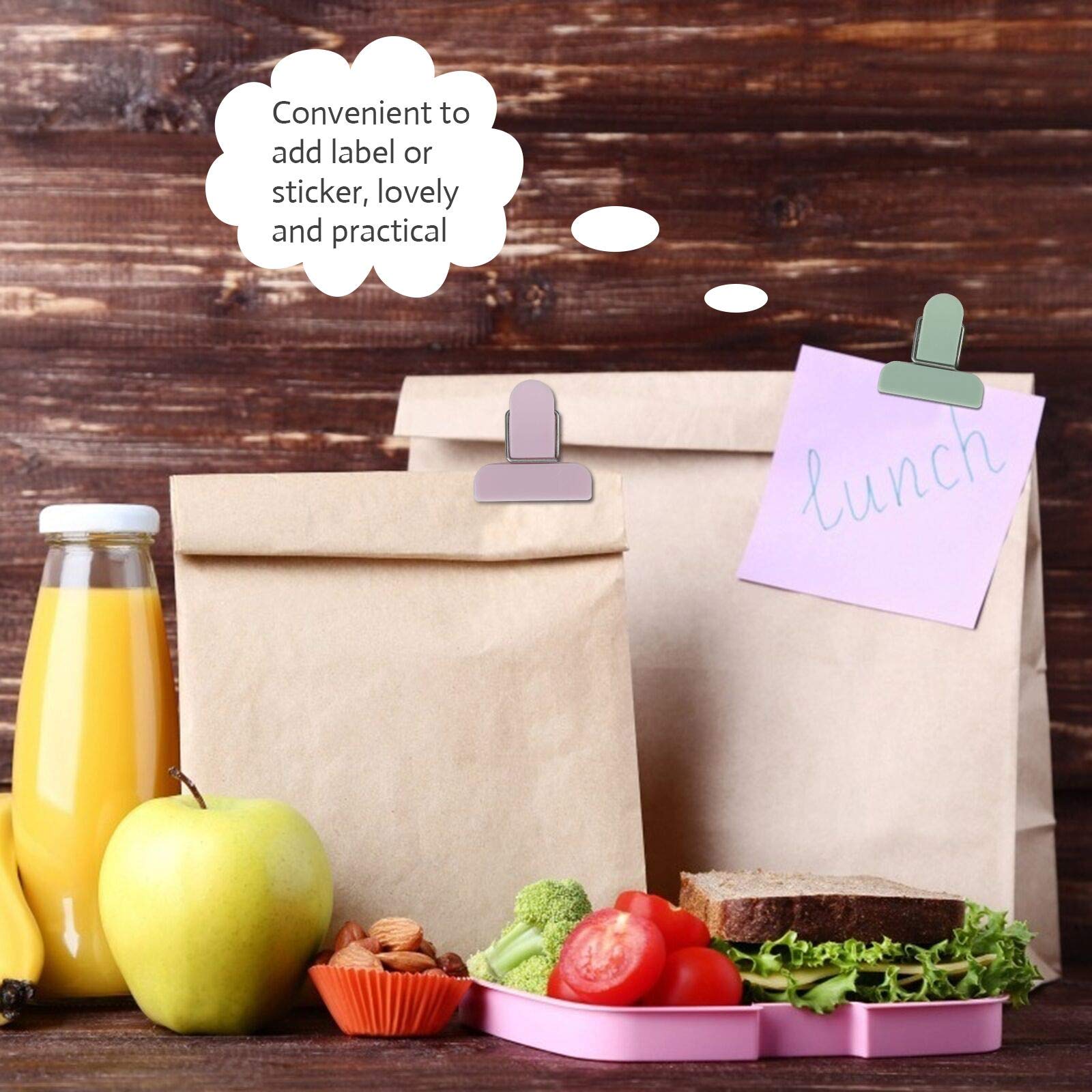 Matogle 48 Stücken Verschlussklammern Verschlussclips Beutelverschluß Klemmen Verschluss für Lebensmittel und Snacks, aus Kunststoff und luftdicht, in 3 Größen(Grün, Grau, Pink)