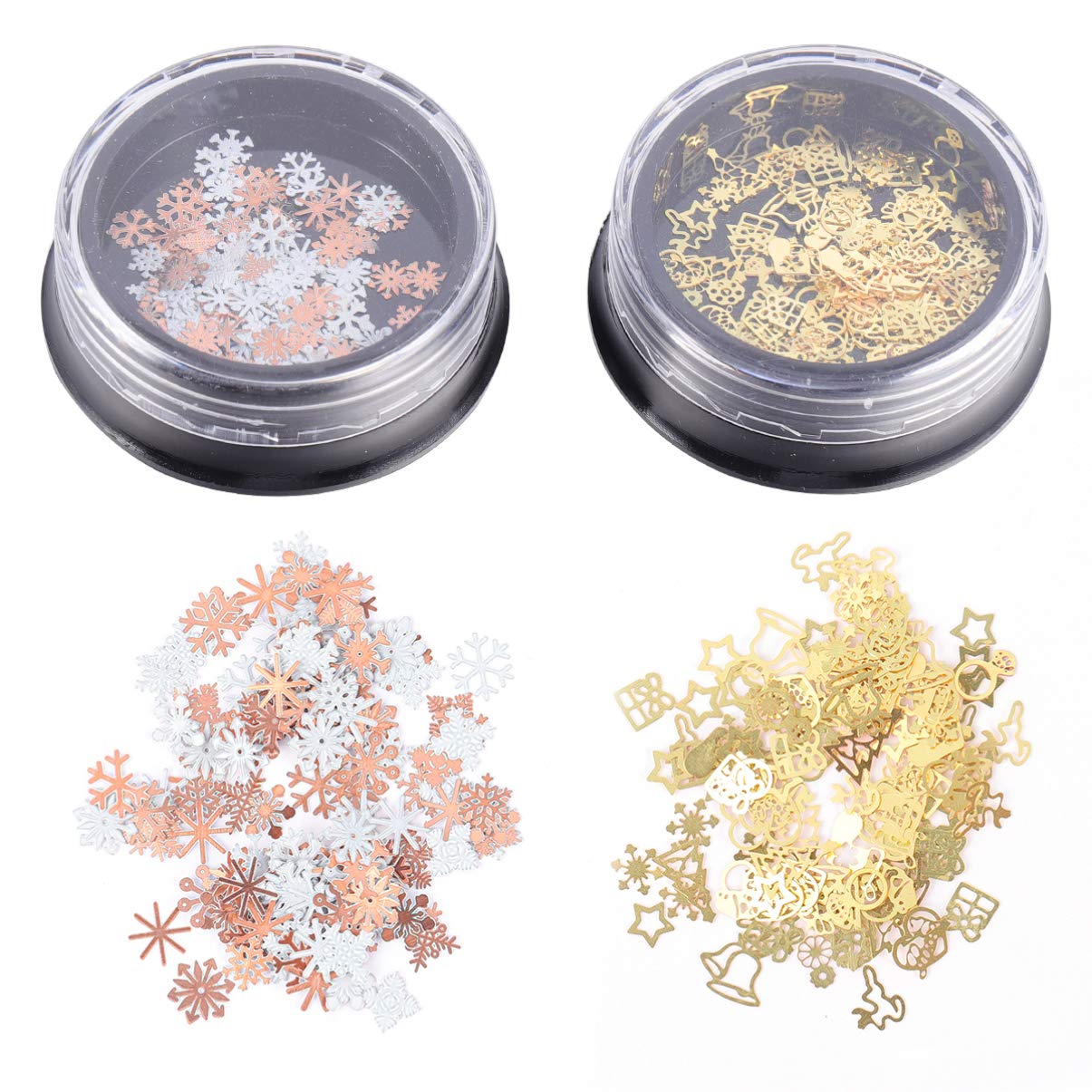 minkissy 2Pcs Christmas Sequins Glitter 3D Glitter Nail Art Confetti Metal Nail Art Slices Decals for DIY Craft Xmas Party (Golden White)