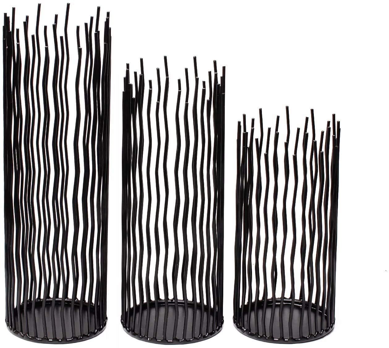 Candle Holders Set of 3 Black Metal Iron Pillar Candlestick Modern Indoor and Outdoor Candlestick Holders for Table Centerpiece Fireplace Mantel Decoration,Home,Party, Wedding,Events Decor