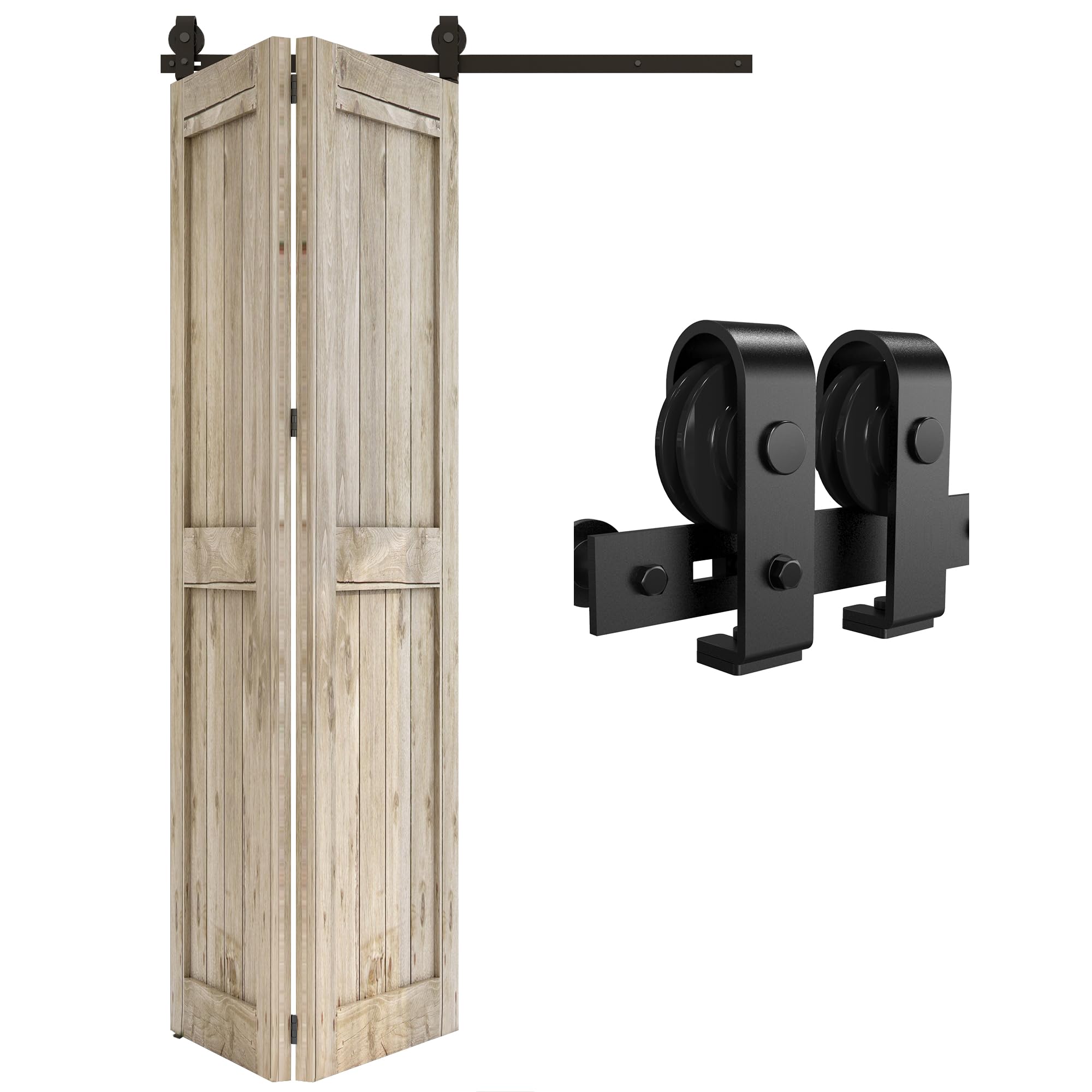 QINAIXQM 4FT/122CM Sliding Door Track Folding Door Hardware Kit Closet Rail Roller 2 Doors Accessory fits Maximum Single Door Leaf Width: 59CM, Excluding Door Panels