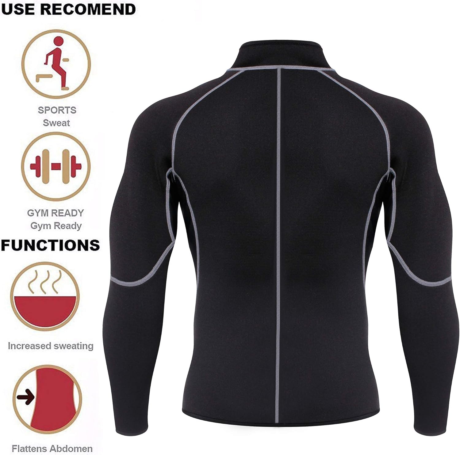 Men Sweat Neoprene Weight Loss Sauna Suit Workout Shirt Body Shaper Fitness Jacket Gym Top Clothes Shapewear Long Sleeve : Clothing